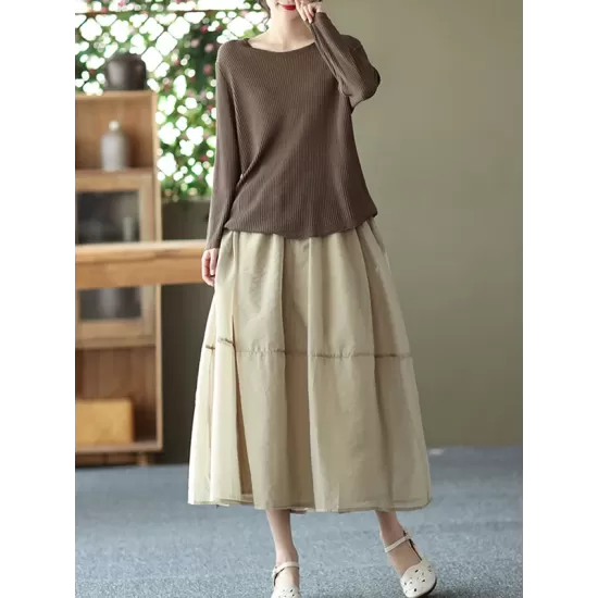 Simple Loose Solid Color Split-Joint Bubble Skirt