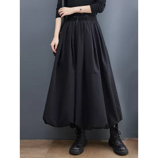 Urban Loose Drawstring High Waisted Black Bubble Skirt