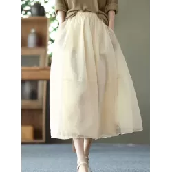 Simple Loose Solid Color Split-Joint Bubble Skirt