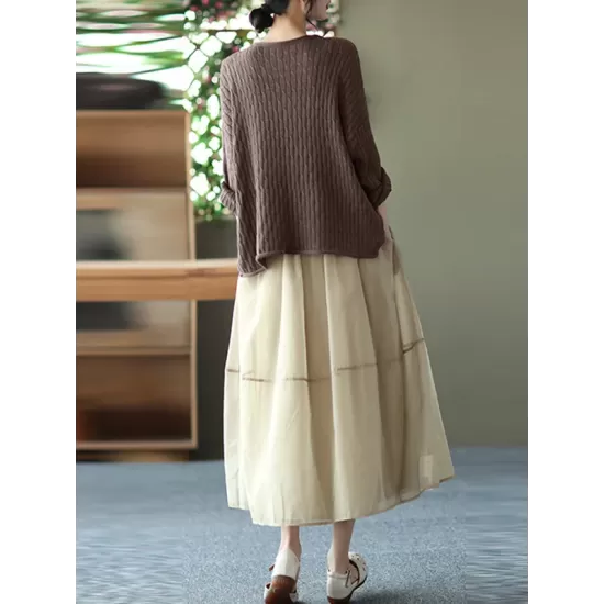 Simple Loose Solid Color Split-Joint Bubble Skirt