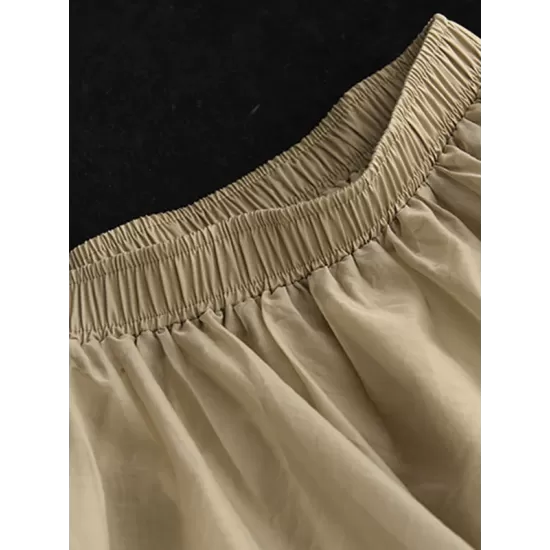 Simple Loose Solid Color Split-Joint Bubble Skirt