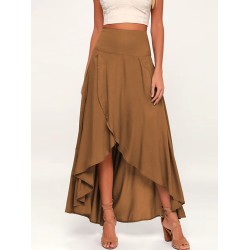 Simple  Asymmetric Split-Front Falbala Solid Color  Skirts Bottoms