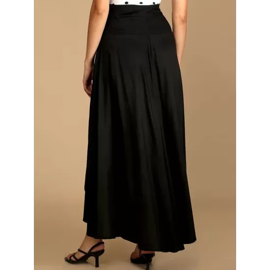 Simple  Asymmetric Split-Front Falbala Solid Color  Skirts Bottoms