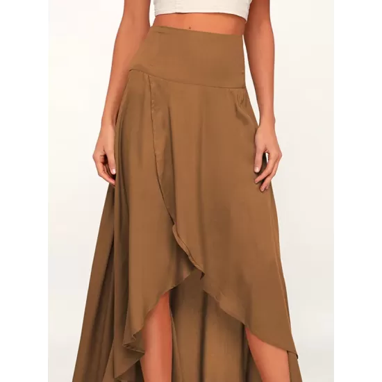 Simple  Asymmetric Split-Front Falbala Solid Color  Skirts Bottoms