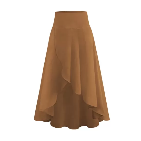 Simple  Asymmetric Split-Front Falbala Solid Color  Skirts Bottoms