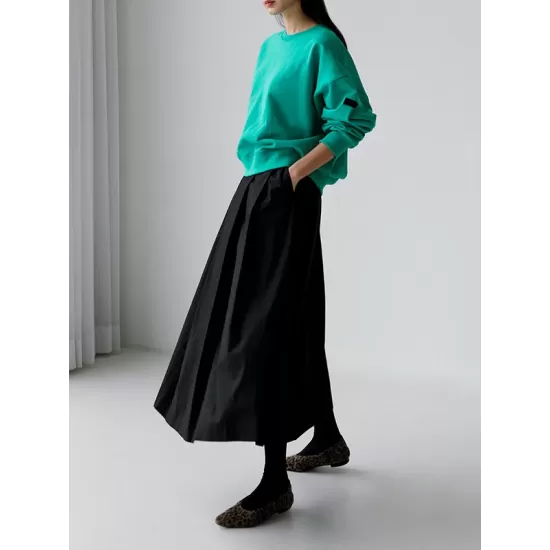 Solid Color A-line Loose Skirts Bottoms