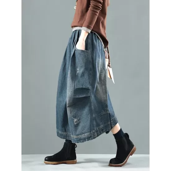 Split-joint Denim Skirt Bottom