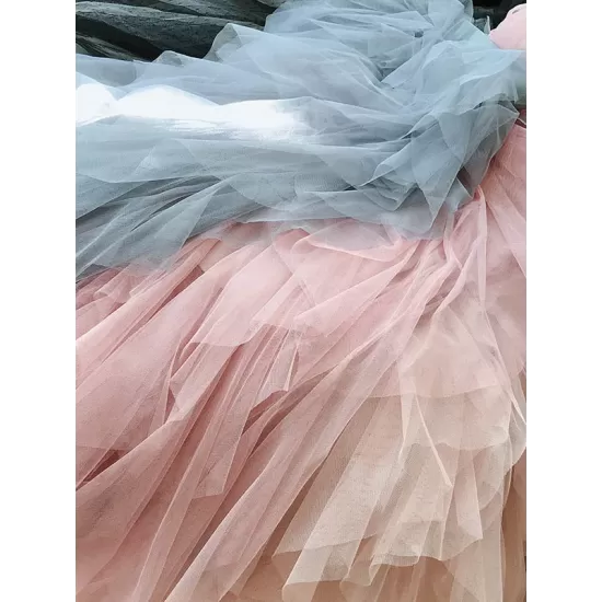 Solid Color Irregular Tiered Gauze Skirt