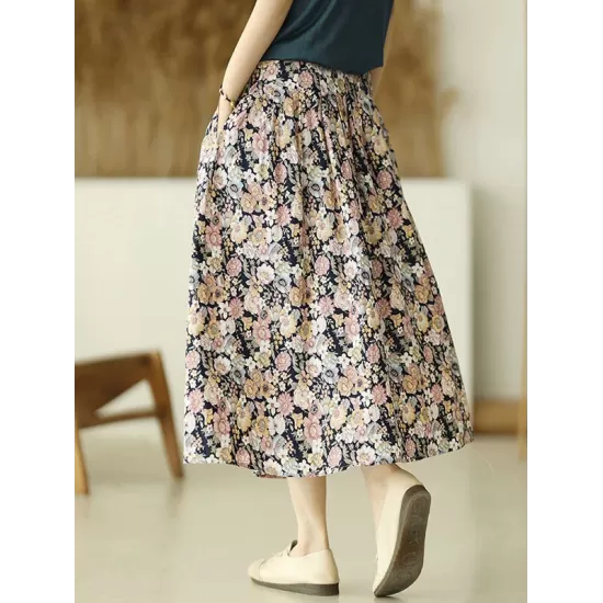 Original Floral Cotton-Blend A-Line Skirt