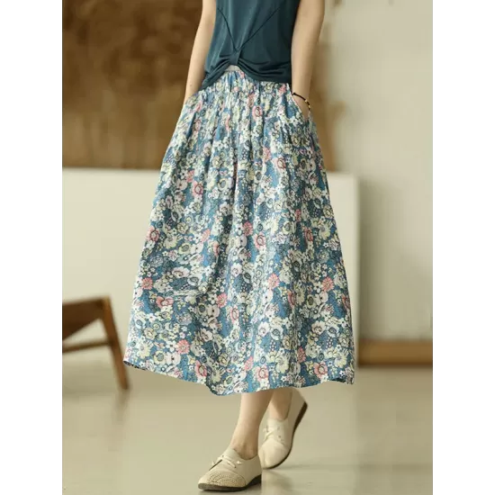 Original Floral Cotton-Blend A-Line Skirt