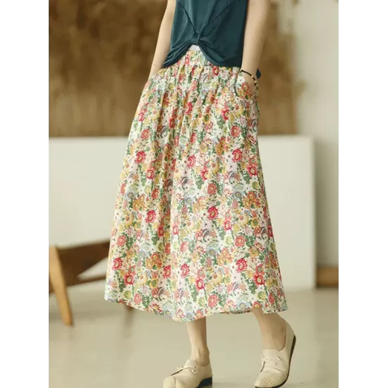 Original Floral Cotton-Blend A-Line Skirt