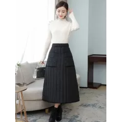 Vintage Loose Elasticity High-Waisted A-Line Padded Skirt Bottom