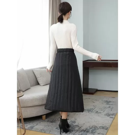 Vintage Loose Elasticity High-Waisted A-Line Padded Skirt Bottom