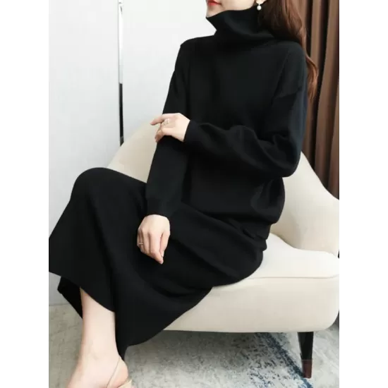 Urban Loose Solid Color High-Neck Sweater Tops & Skirts Bottoms Suits