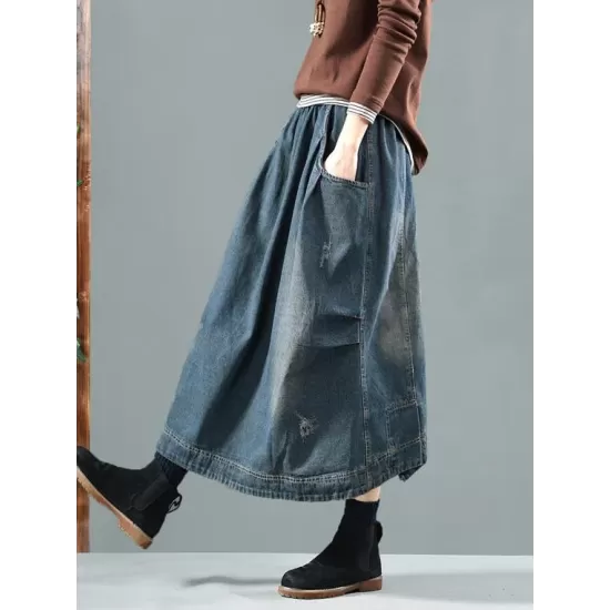 Split-joint Denim Skirt Bottom