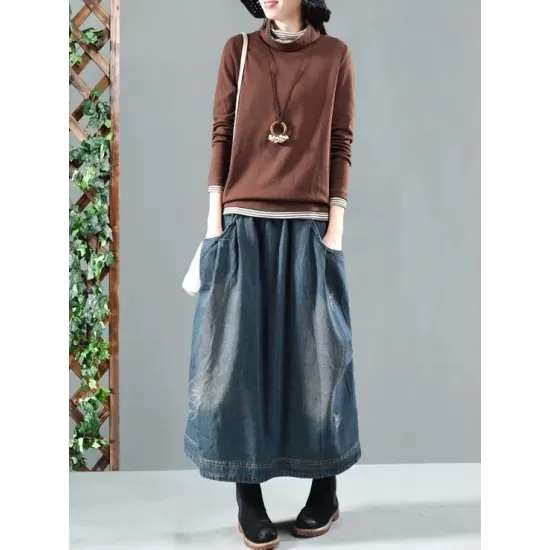 Split-joint Denim Skirt Bottom