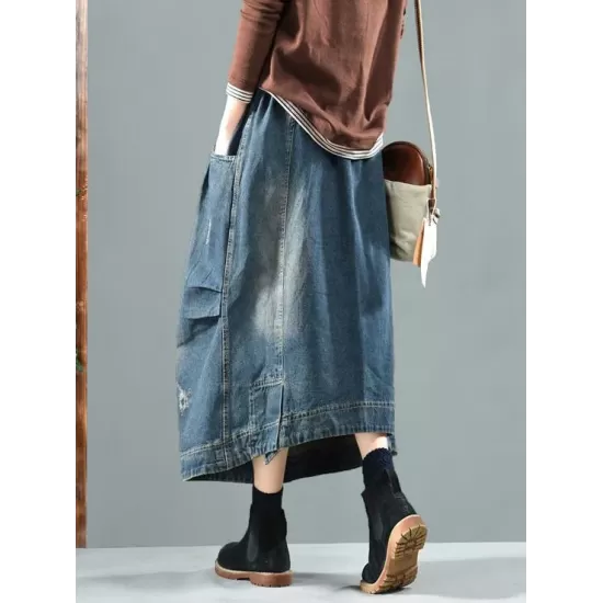 Split-joint Denim Skirt Bottom