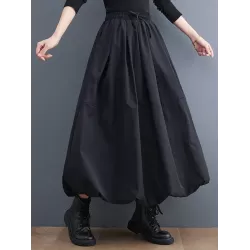 Urban Loose Drawstring High Waisted Black Bubble Skirt