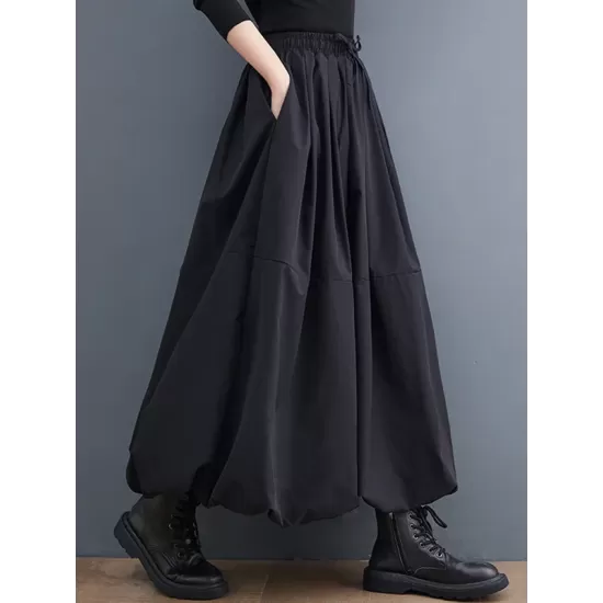 Urban Loose Drawstring High Waisted Black Bubble Skirt