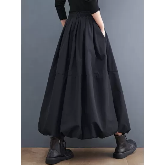 Urban Loose Drawstring High Waisted Black Bubble Skirt