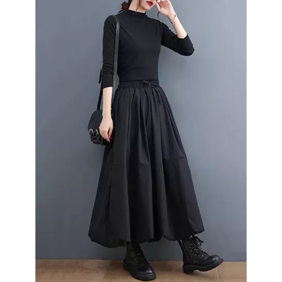 Urban Loose Drawstring High Waisted Black Bubble Skirt