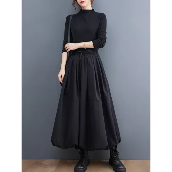 Urban Loose Drawstring High Waisted Black Bubble Skirt