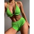 Padded Solid Color Halterneck Bikini Swimsuit Two Pieces Set