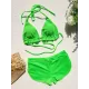 Padded Solid Color Halterneck Bikini Swimsuit Two Pieces Set