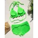 Padded Solid Color Halterneck Bikini Swimsuit Two Pieces Set