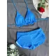 Padded Solid Color Halterneck Bikini Swimsuit Two Pieces Set