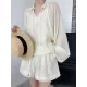 Casual Loose Solid Color Puff Sleeves Blouse&Wide Leg Shorts Two Pieces Set