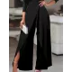 Solid Color One-Shoulder Long Sleeves T-Shirt + High-Waisted Wide Leg Pants Trousers Two Pieces Set