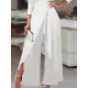 Solid Color One-Shoulder Long Sleeves T-Shirt + High-Waisted Wide Leg Pants Trousers Two Pieces Set