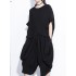 Loose Solid Color Round-Neck Short Sleeves  Tops+ Elasticity Pleated Cropped Pants Two Pieces Set