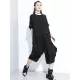 Loose Solid Color Round-Neck Short Sleeves  Tops+ Elasticity Pleated Cropped Pants Two Pieces Set