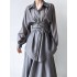 Solid Color Long Sleeves Tied Waist Blouse + Loose Elasticity Waist Skirt Two Pieces Set