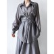 Solid Color Long Sleeves Tied Waist Blouse + Loose Elasticity Waist Skirt Two Pieces Set