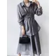 Solid Color Long Sleeves Tied Waist Blouse + Loose Elasticity Waist Skirt Two Pieces Set