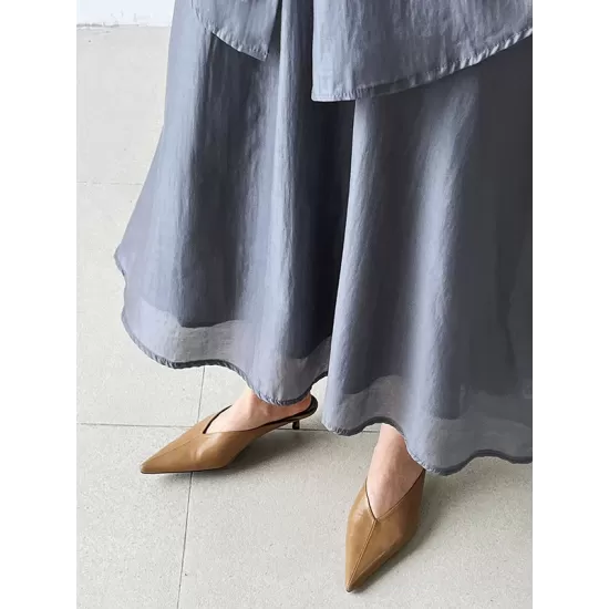 Solid Color Long Sleeves Tied Waist Blouse + Loose Elasticity Waist Skirt Two Pieces Set