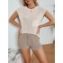 Loose Solid Color Knitting Short Sleeves T-Shirt + Shorts Two Pieces Set