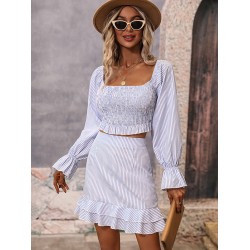 Casual A-Line Striped Off-The-Shoulder Two Pieces Set