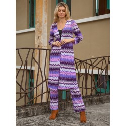 Vacation Loose Long Sleeves Plain Striped Two Pieces Set