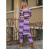 Vacation Loose Long Sleeves Plain Striped Two Pieces Set