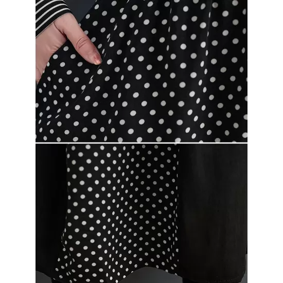 Loose Oversize Striped Polka-Dot Split-Joint Blouse Top A-Line Skirt Bottom Two Pieces Set