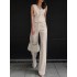 Solid Color Sleeveless Asymmetric Split-Joint  V-Neck Vest Tops +  Straight Leg Pants Suits Two Pieces Set