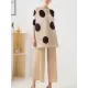 Pleated Polka Dot Long Sleeves Loose Stand Collar Two Pieces Set