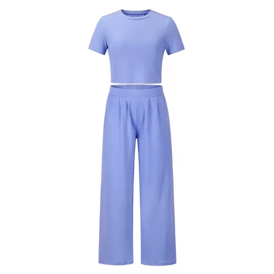 Simple Solid Color T-Shirt & Pants Two Pieces Set