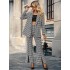 Casual Long Sleeves Loose Plaid Lapel Collar Two Pieces Set