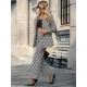 Casual Long Sleeves Loose Plaid Lapel Collar Two Pieces Set