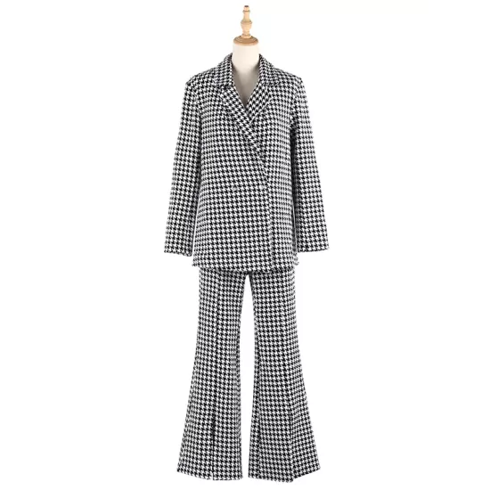 Casual Long Sleeves Loose Plaid Lapel Collar Two Pieces Set